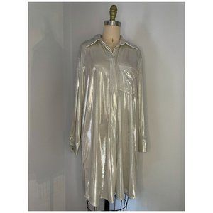 Silver Metallic Zara Shirt Dress